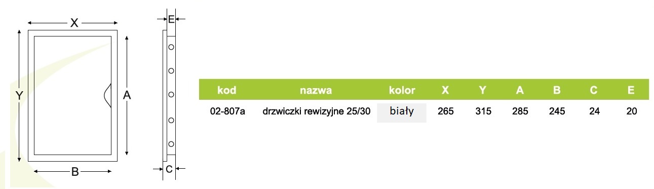 Drzwiczki rewizyjne rysunek techniczny wymiarowanie 25/30 airRoxy